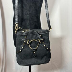 DKNY Black Logo Shoulder Bag with Leather and Stud accents